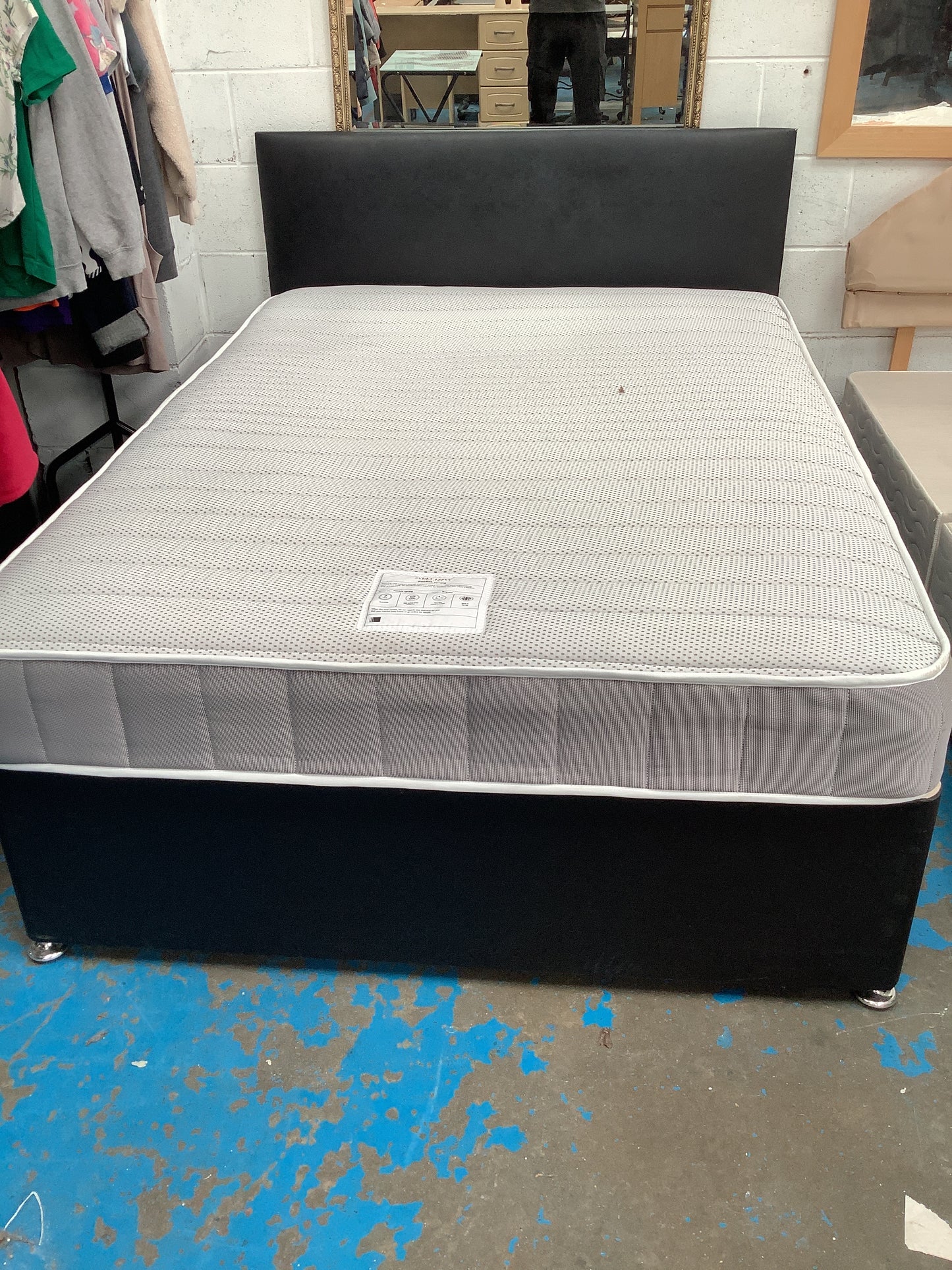 Double bed base, mattress and headboard