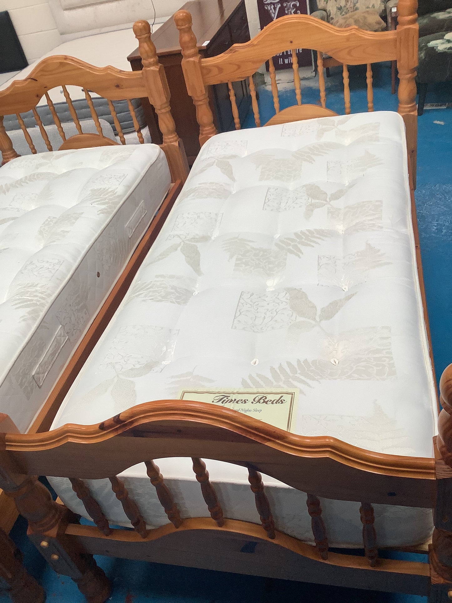 Single pine bed frame and mattress