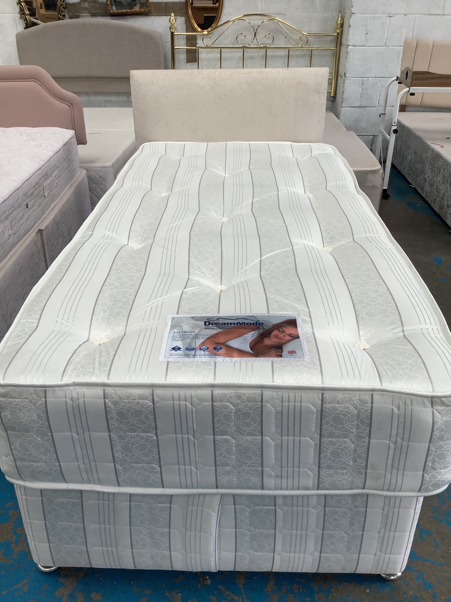 Single mattresses, bed base and headboard