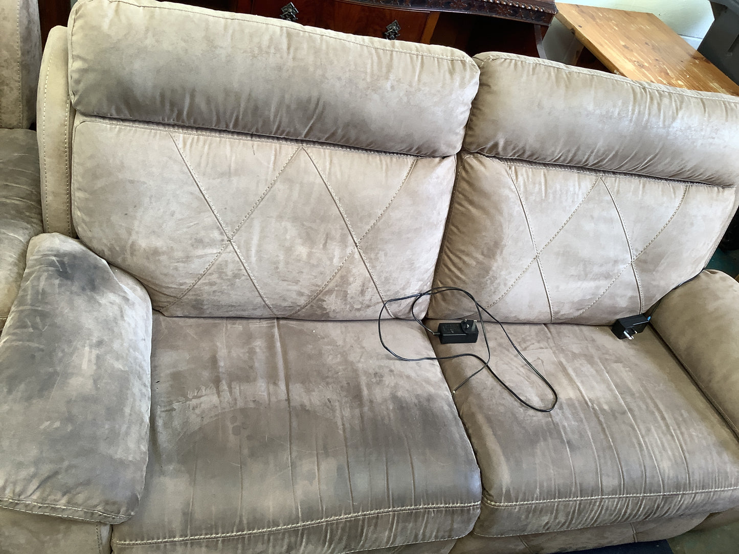 2 seater, armchair and pouffee