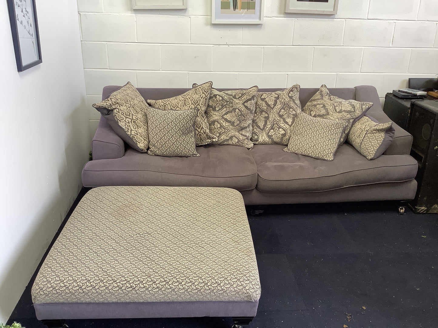 4 seater sofa and pouffe