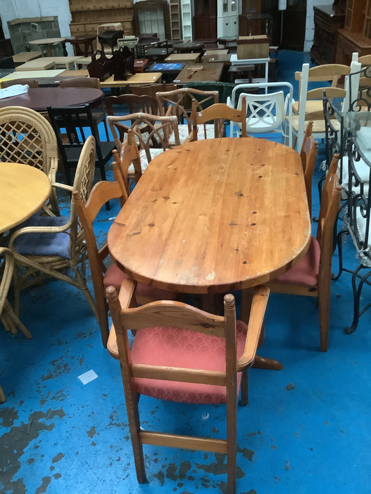 Pine dining table and 6 chairs.