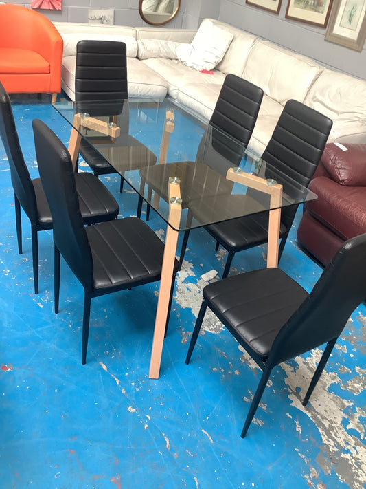 Glass dining table and 6 chairs