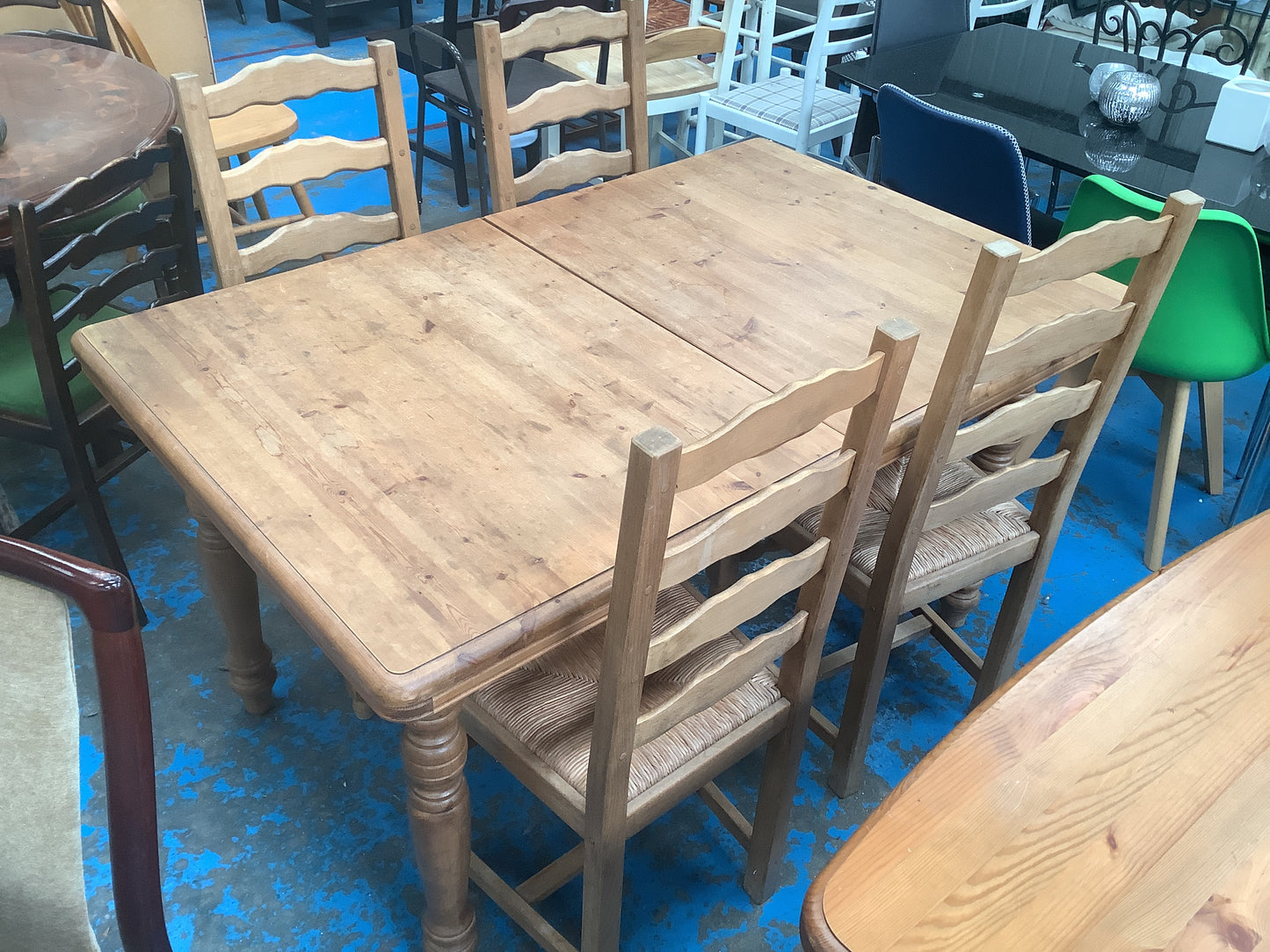 Pine dining table and 4 chairs