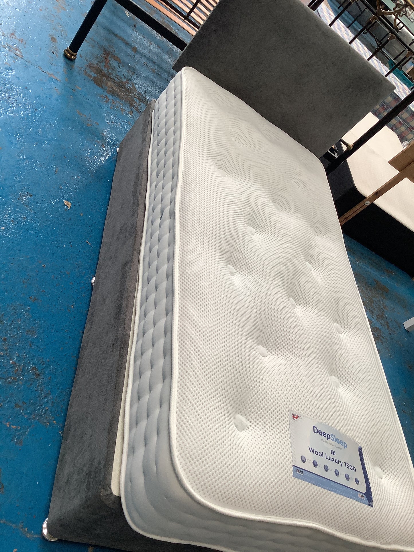 Single base, mattress and headboard