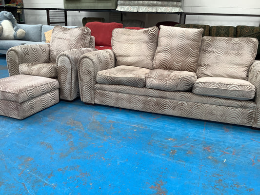 3 seater, armchair and pouffe