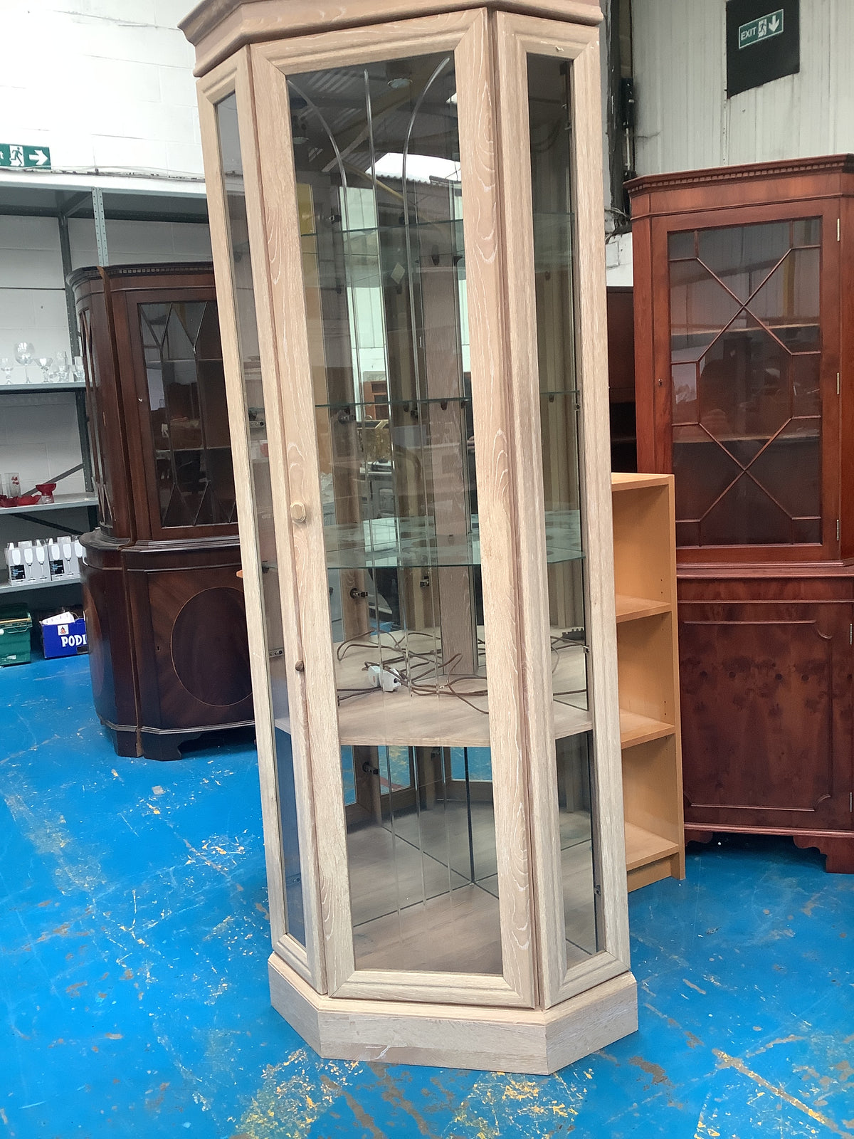 Light wood display cabinet
