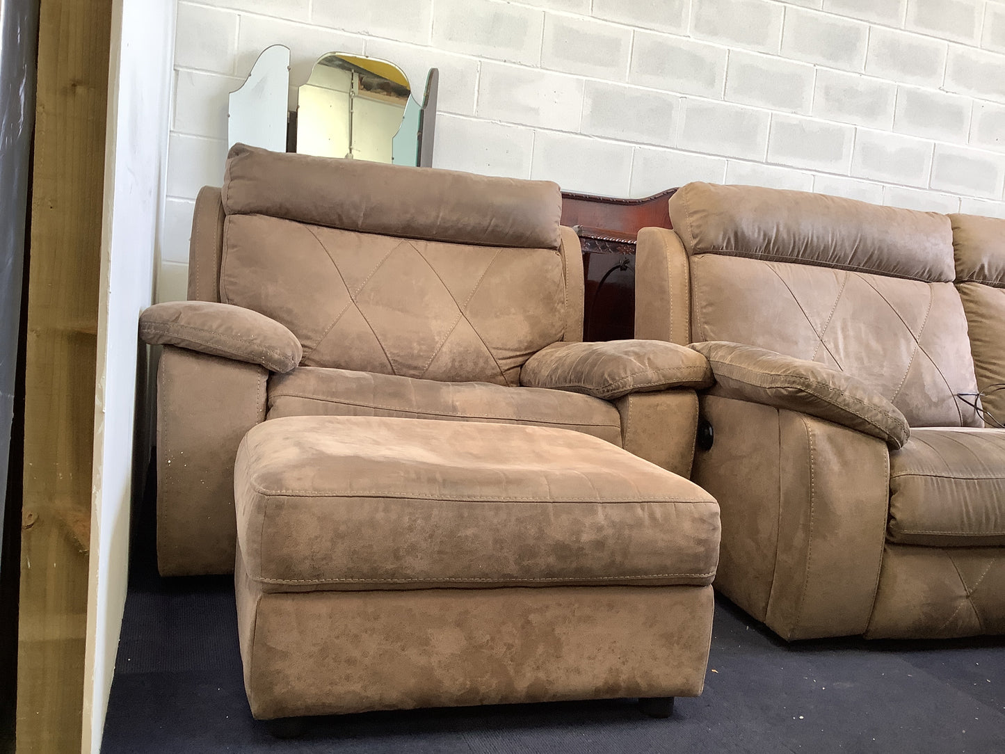 2 seater, armchair and pouffee