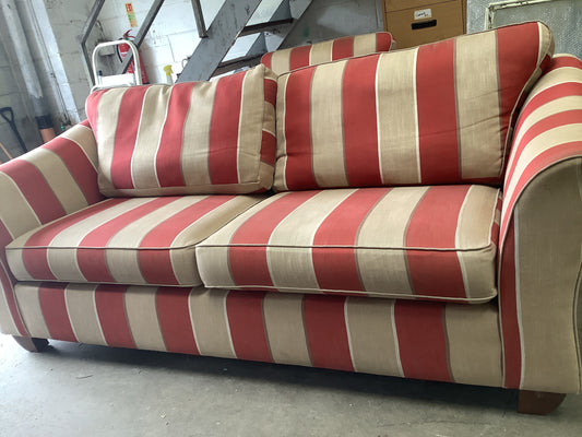 Red and cream 3 seater and armchair